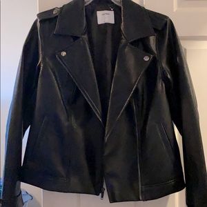 Black faux leather moto jacket.
